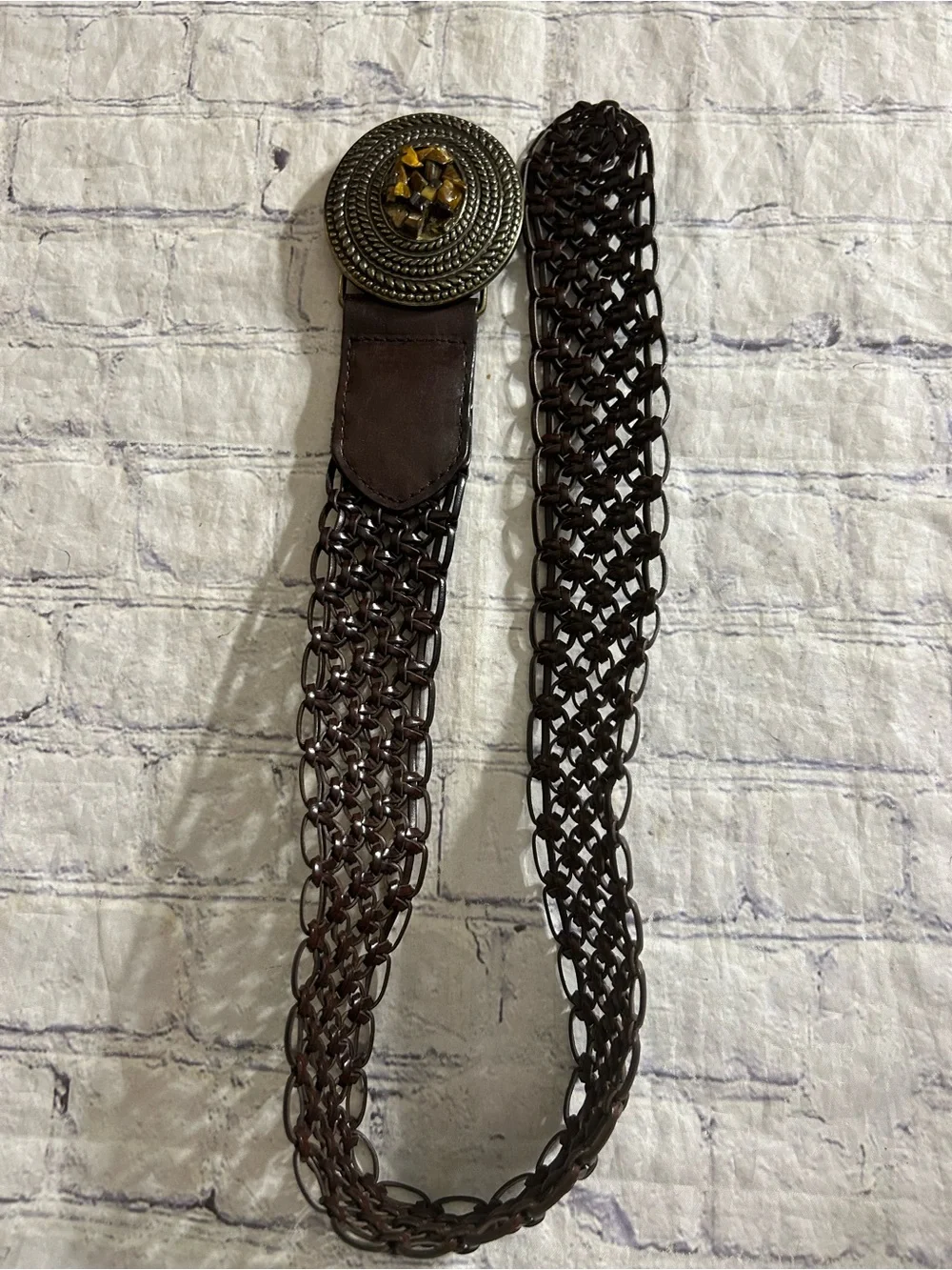 PATRICIA GREEN BLACK WIDE CROC COVER BUCKLE & BROWN EMBELLISHED BUCKLE BOHO BELT